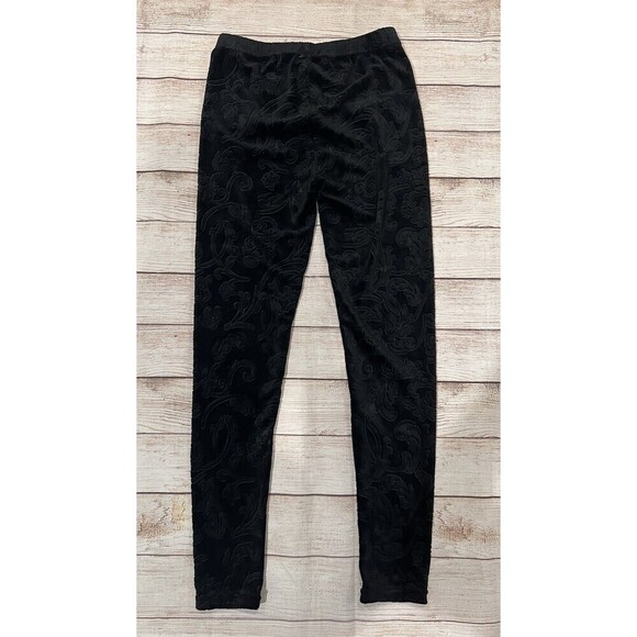 Connection 18 Black Pull On pants Leggins With velvet embossed floral pattern S - Picture 3 of 6
